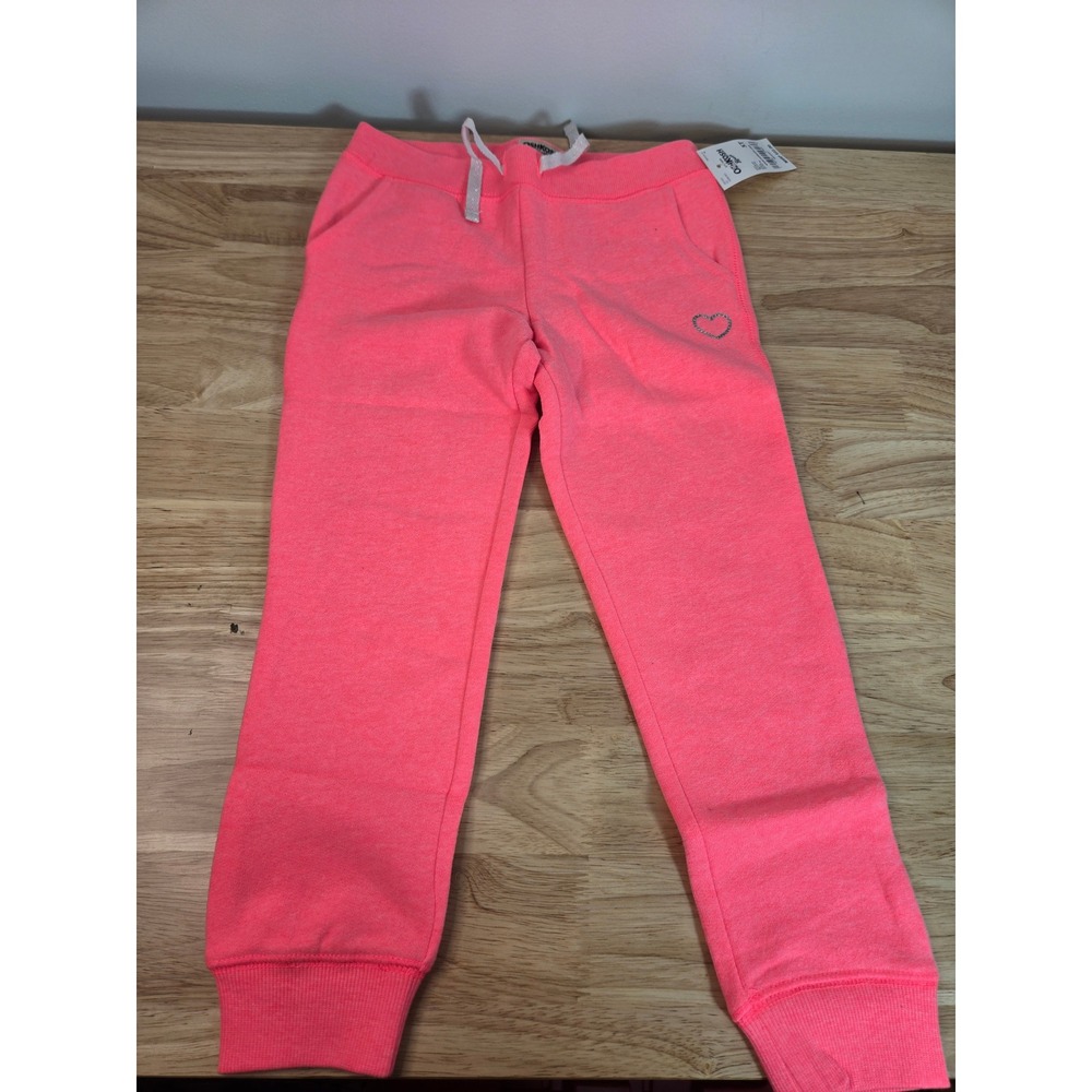 OshKosh Bgosh Girls Neon Pink Heather Jogger Sweatpants Heart 5T NWT